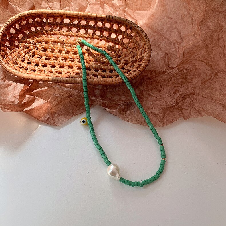 Bohemian style multilayer color rice beads baroque pearl beads necklace clavicle chain for women