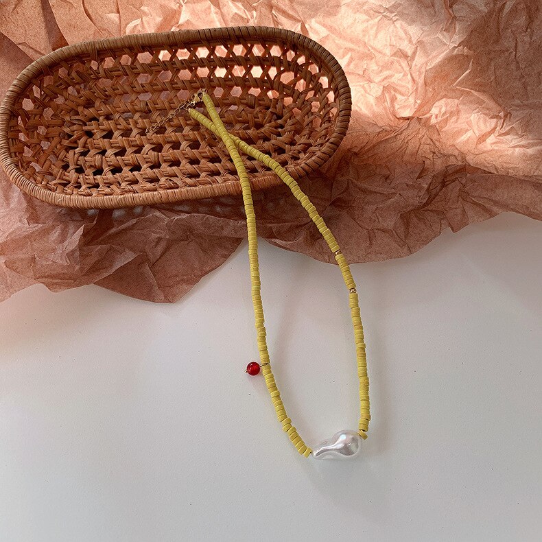 Bohemian style multilayer color rice beads baroque pearl beads necklace clavicle chain for women