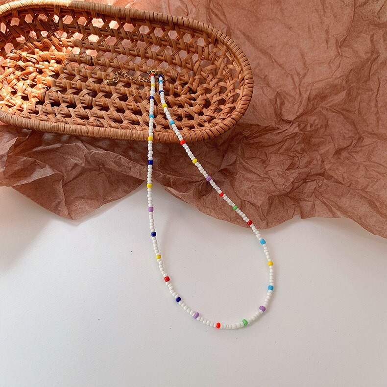 Bohemian style multilayer color rice beads baroque pearl beads necklace clavicle chain for women