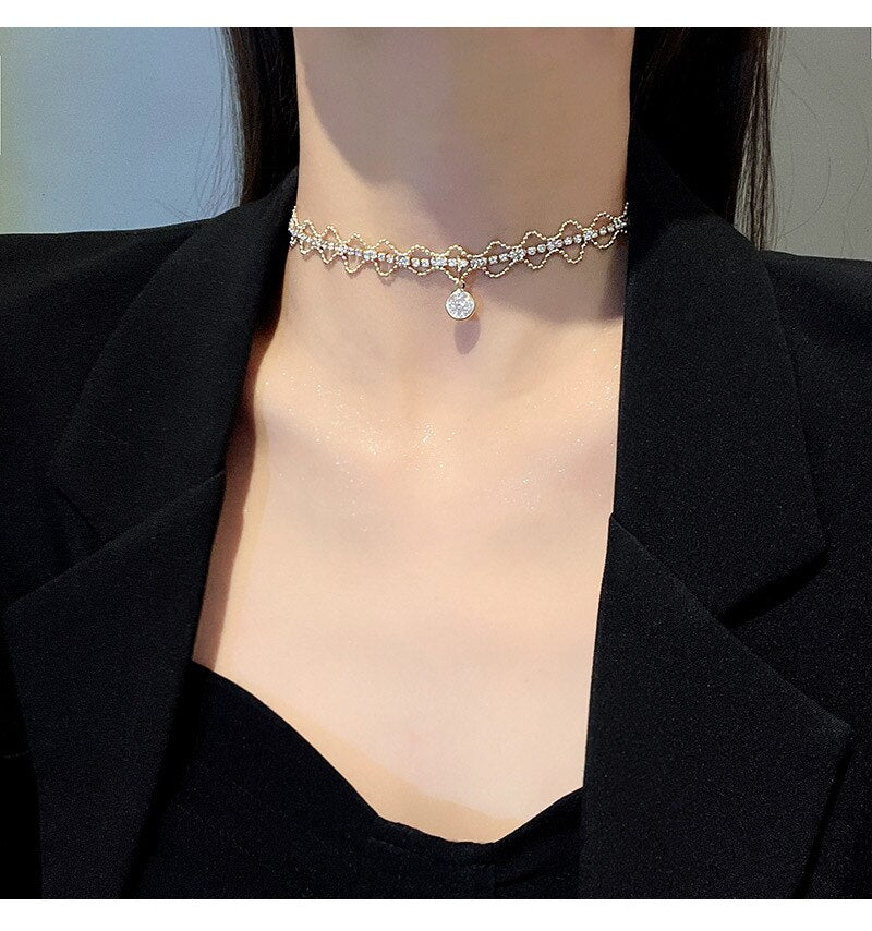 Bohemian style necklace women's flat chain collar necklace crystal zircon necklace collar fish bone airplane necklace