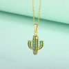 Boho 2022 Green Zirconia Cactus Pendant Necklace for Women Gold Color Chain Choker For Women Collares Party Jewelry Gifts