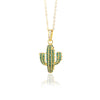 Boho 2022 Green Zirconia Cactus Pendant Necklace for Women Gold Color Chain Choker For Women Collares Party Jewelry Gifts