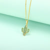 Boho 2022 Green Zirconia Cactus Pendant Necklace for Women Gold Color Chain Choker For Women Collares Party Jewelry Gifts