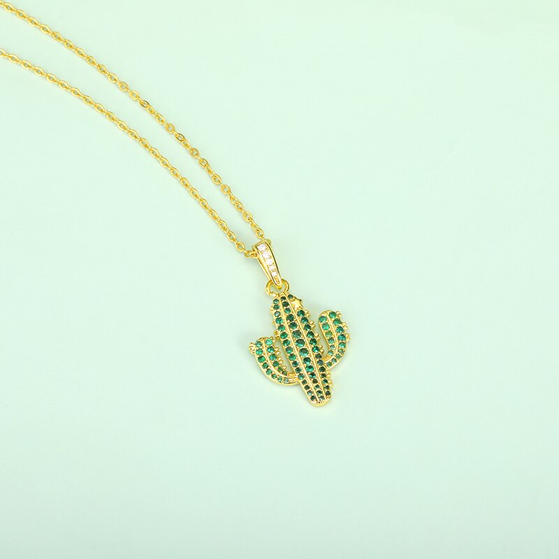 Boho 2022 Green Zirconia Cactus Pendant Necklace for Women Gold Color Chain Choker For Women Collares Party Jewelry Gifts