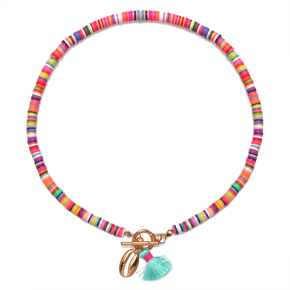 Boho 6mm Polymer Clay Heishi Beads OT Clasp Tassels Zinc Alloy Cowrie Seashell Choker 2021   Summer Beach Necklace