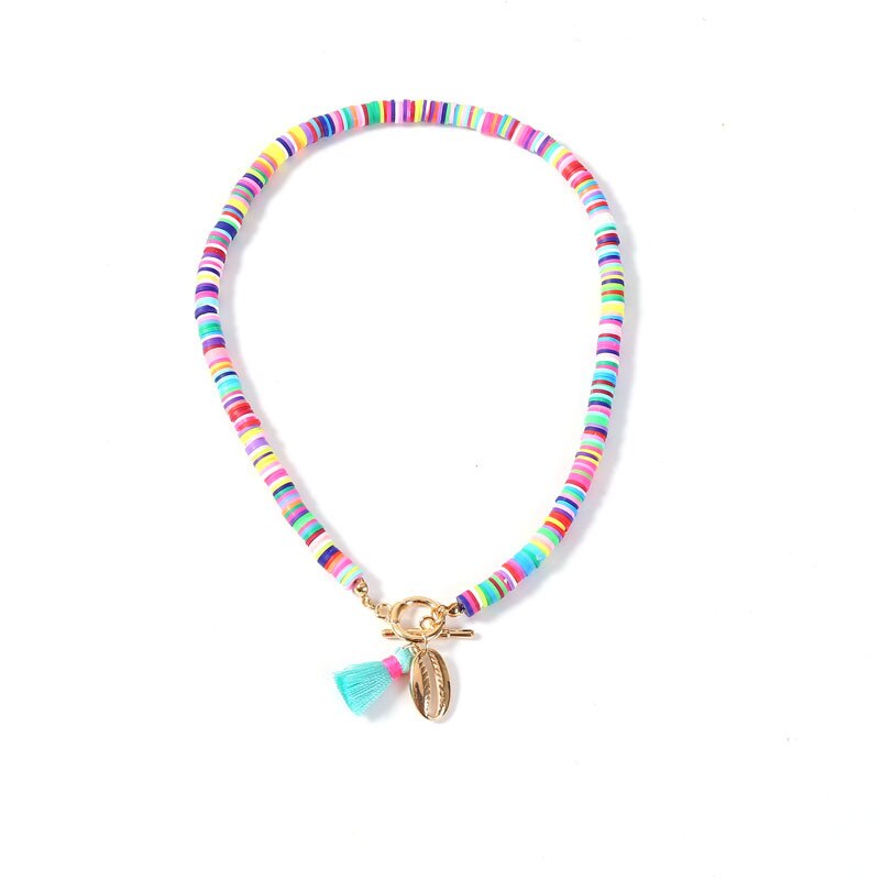 Boho 6mm Polymer Clay Heishi Beads OT Clasp Tassels Zinc Alloy Cowrie Seashell Choker 2021   Summer Beach Necklace