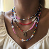 Boho Beachy Seed Bead Shell Pearl Choker Multi layered Layering Necklace for Wome,  Teen Girls