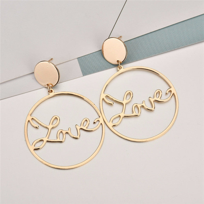 Boho Big Gold Hoop Earrings Basketball Brincos Round Gold Large Circle Love Letter Earrings For Women Jewelry Bijoux Accessory