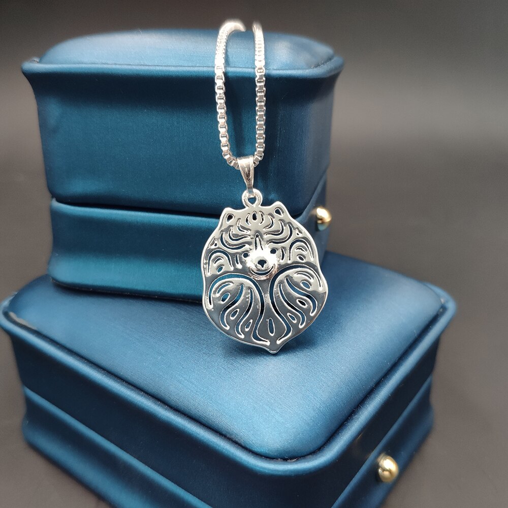 Boho Chic Alloy Pomeranian Dog Necklace Cartoon Pendant Golden Color Gift Box Available