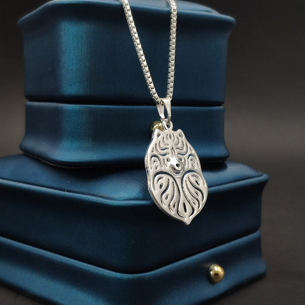 Boho Chic Alloy Pomeranian Dog Necklace Cartoon Pendant Golden Color Gift Box Available
