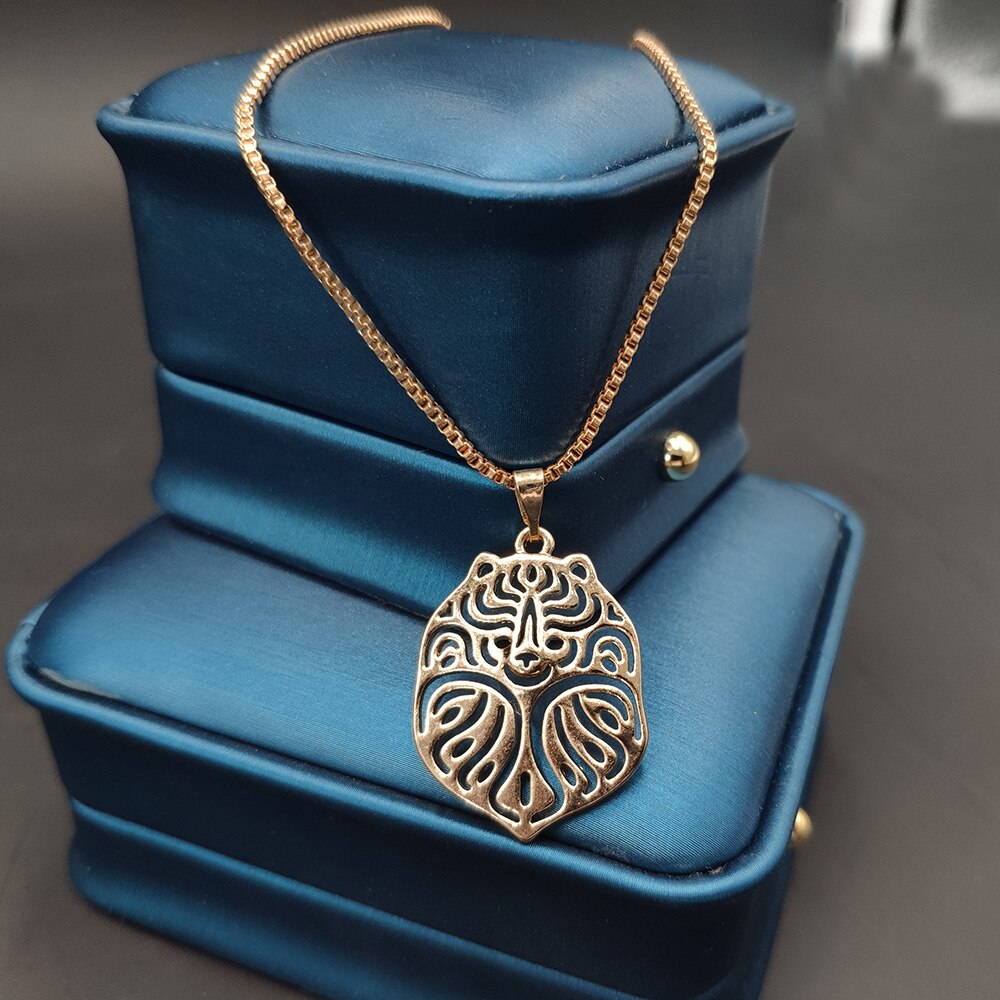 Boho Chic Alloy Pomeranian Dog Necklace Cartoon Pendant Golden Color Gift Box Available