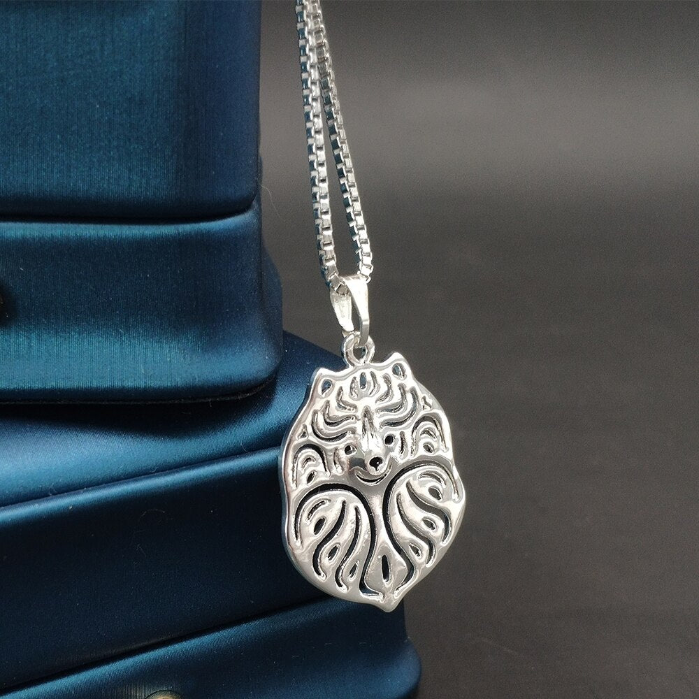 Boho Chic Alloy Pomeranian Dog Necklace Cartoon Pendant Golden Color Gift Box Available