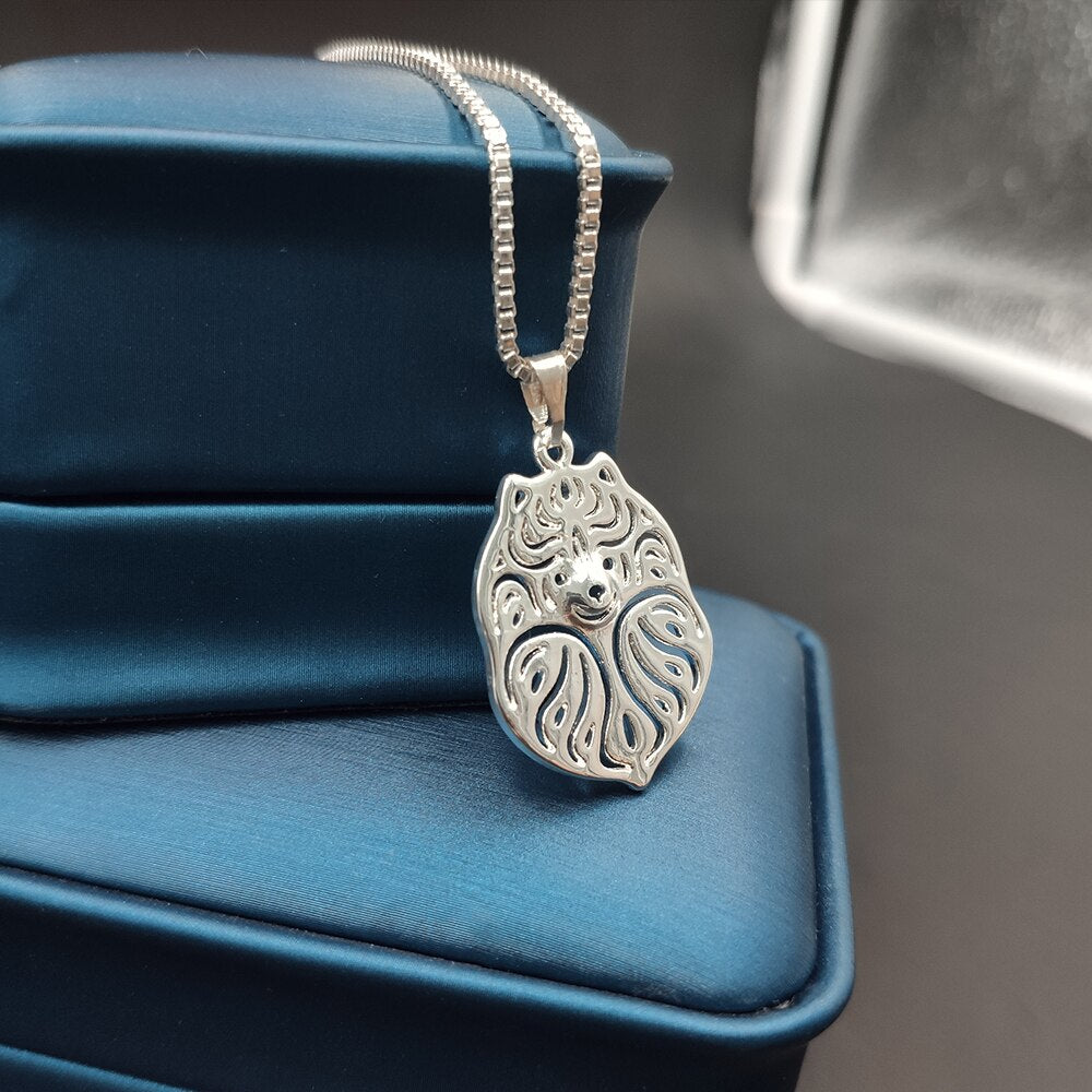 Boho Chic Alloy Pomeranian Dog Necklace Cartoon Pendant Golden Color Gift Box Available