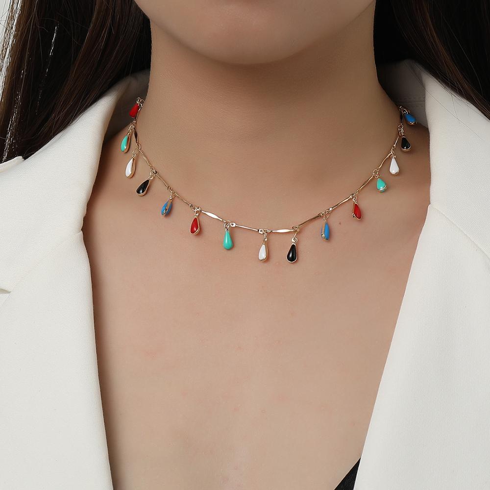 Boho Chic Oil Drop Charms Neck Jewelry Waterdrop Handcraft Solid Muticolor Necklace For Women Gift