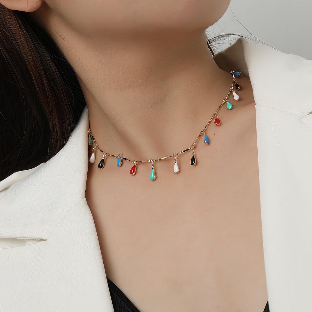 Boho Chic Oil Drop Charms Neck Jewelry Waterdrop Handcraft Solid Muticolor Necklace For Women Gift