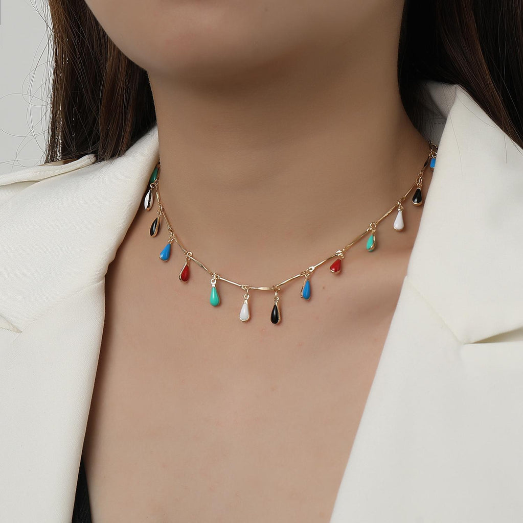 Boho Chic Oil Drop Charms Neck Jewelry Waterdrop Handcraft Solid Muticolor Necklace For Women Gift