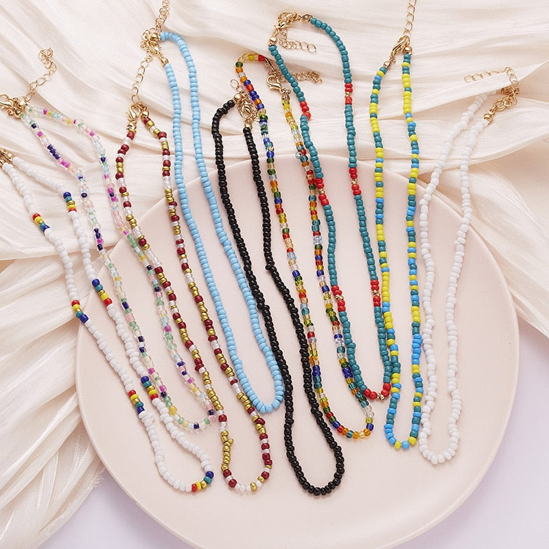 Boho Chic Seed Beads Necklace Women Colorful Neck Chain Bohemian Black Choker Necklaces Jewelry Charms Party Gift 2022