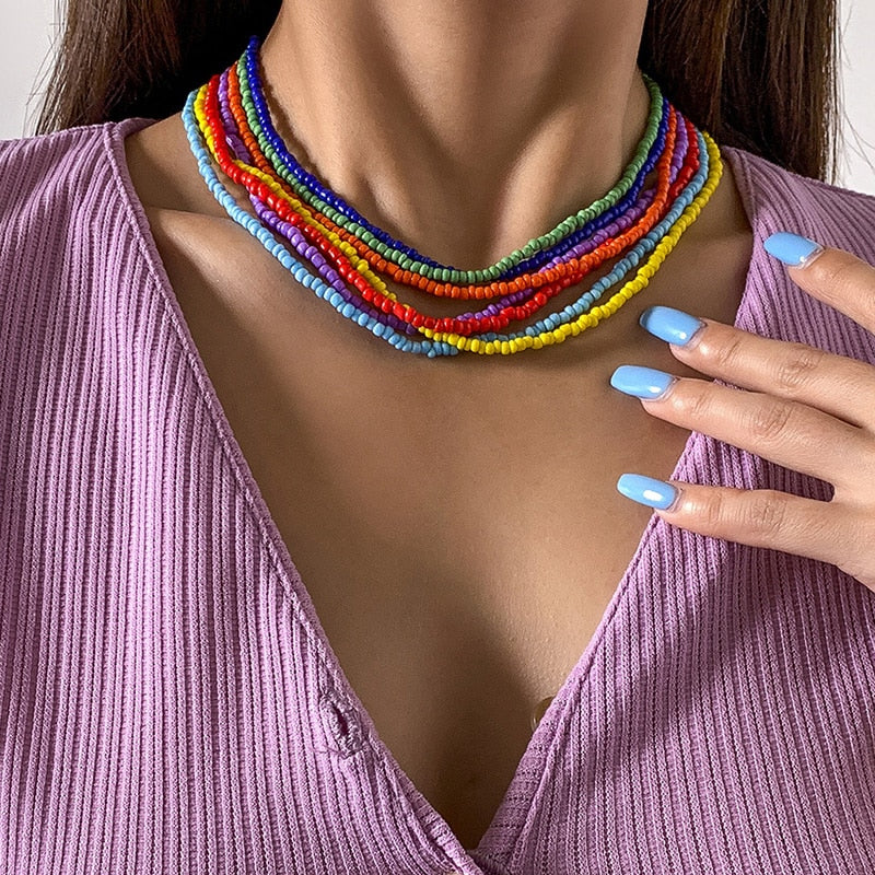 Boho Chic Seed Beads Necklace Women Colorful Neck Chain Bohemian Black Choker Necklaces Jewelry Charms Party Gift 2022