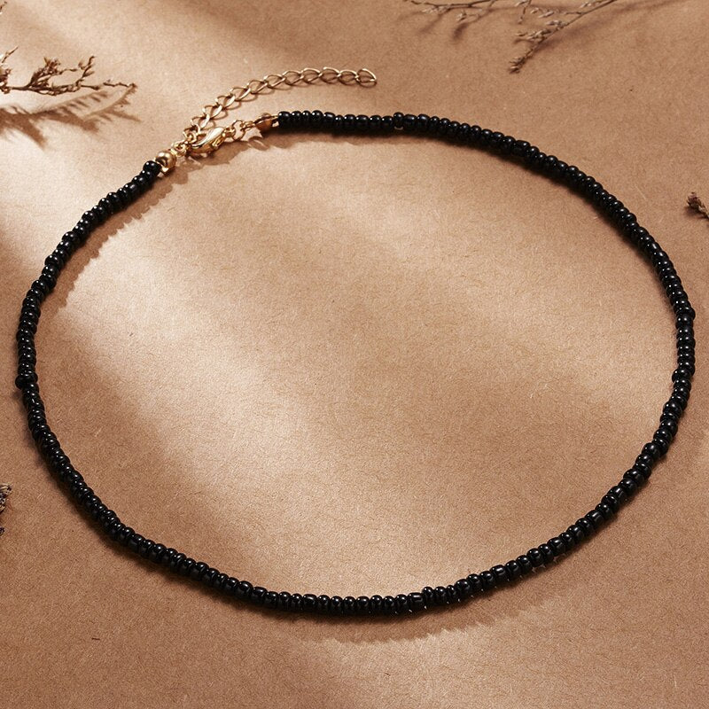 Boho Chic Seed Beads Necklace Women Colorful Neck Chain Bohemian Black Choker Necklaces Jewelry Charms Party Gift 2022