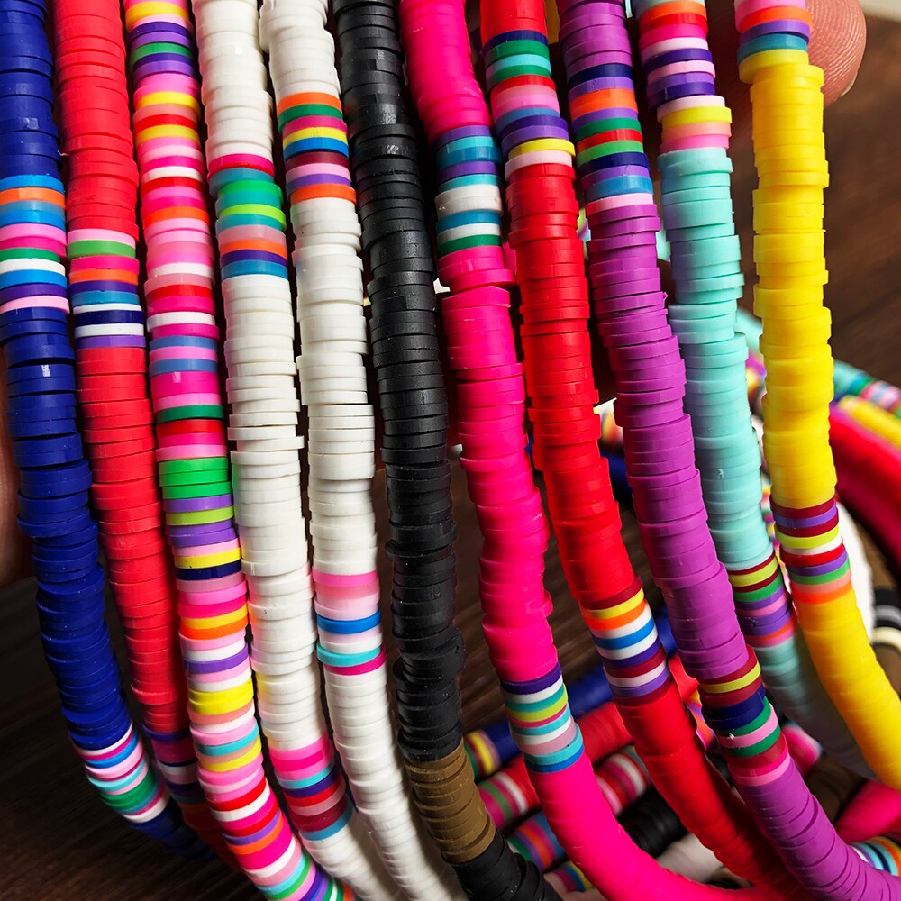 Boho Colorful Clay Necklace 6mm Round Soft Potter Beaded Choker Women Beach Party Jewelry Couple Vacation Gifts