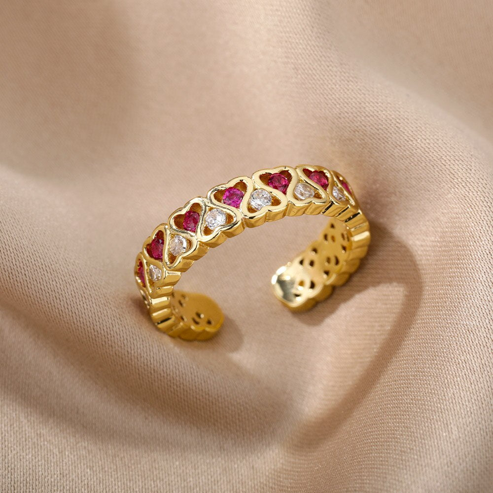 Boho Colorful Zircon Mini Heart Rings For Women Open Adjustable Stainless Steel Couple Finger Ring 2023 Trend Jewerly anillos