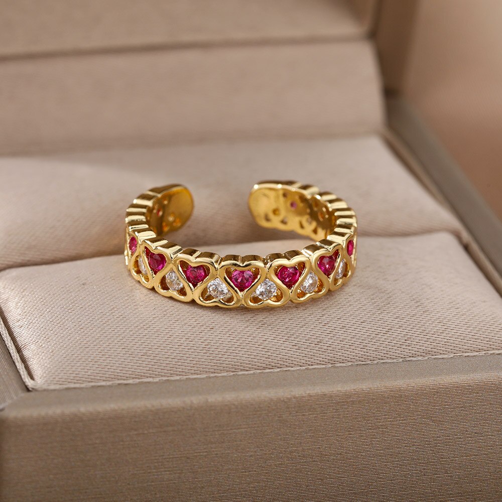 Boho Colorful Zircon Mini Heart Rings For Women Open Adjustable Stainless Steel Couple Finger Ring 2023 Trend Jewerly anillos
