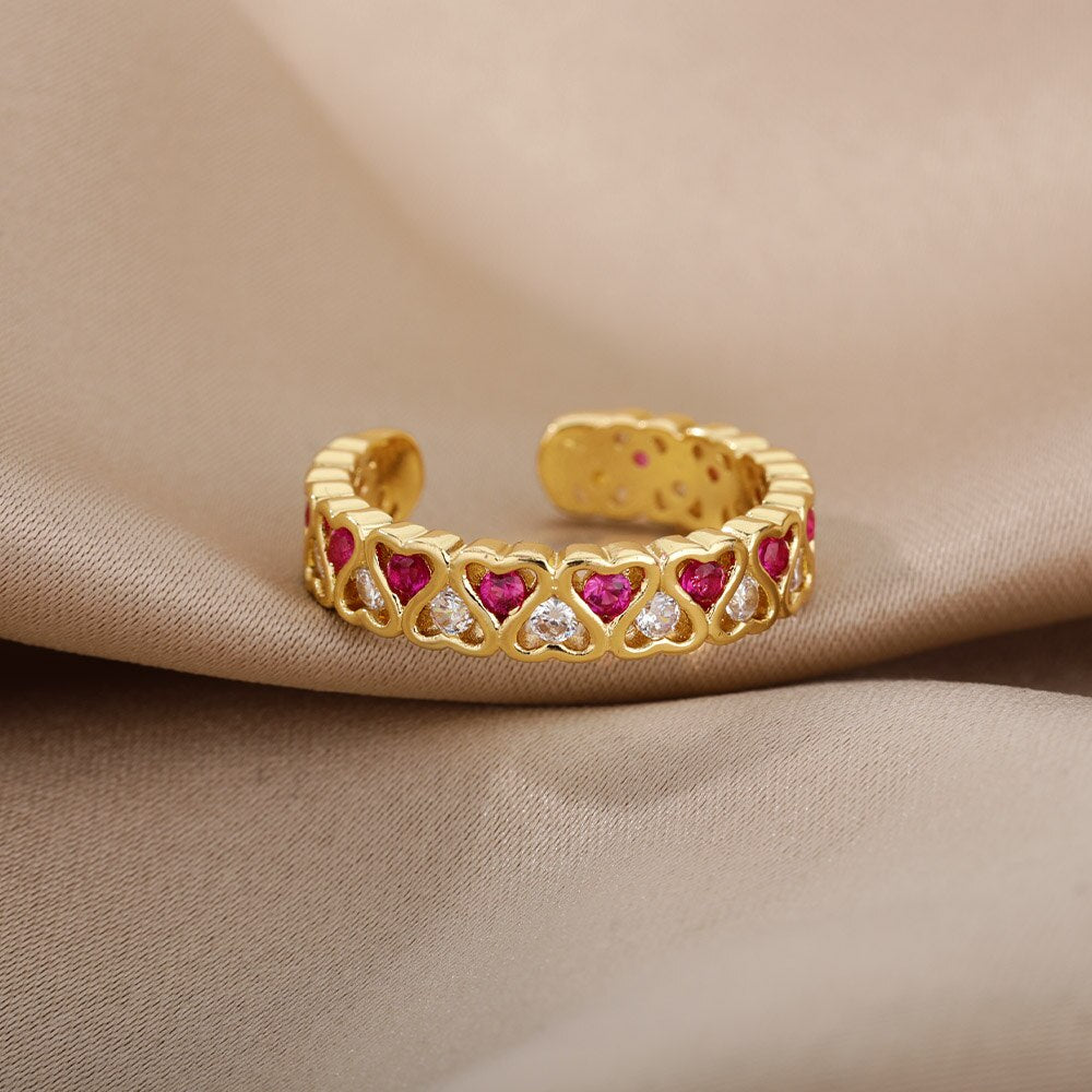 Boho Colorful Zircon Mini Heart Rings For Women Open Adjustable Stainless Steel Couple Finger Ring 2023 Trend Jewerly anillos