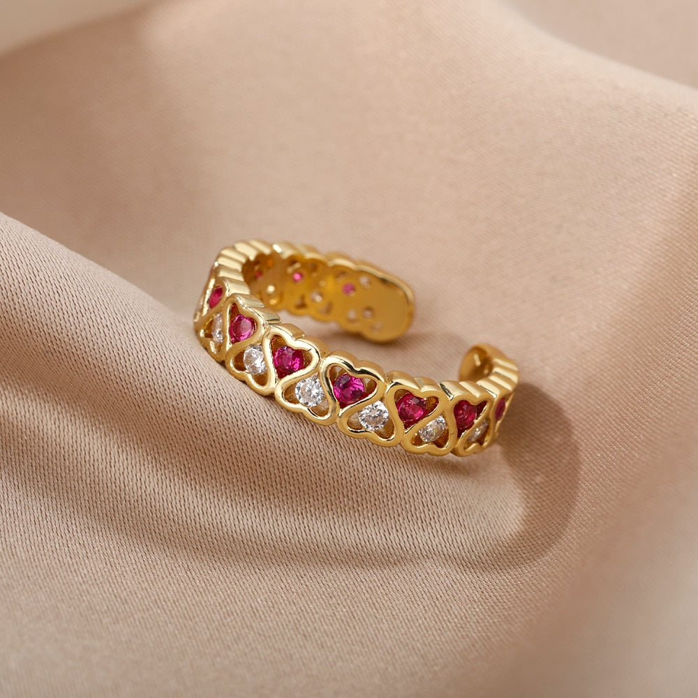Boho Colorful Zircon Mini Heart Rings For Women Open Adjustable Stainless Steel Couple Finger Ring 2023 Trend Jewerly anillos