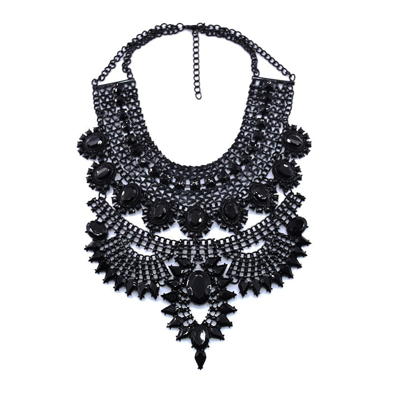 Boho Ethnic Big Bib Maxi Choker Necklaces Women Jewellery Indian Vintage Statement Crystal Rhinestone Large Collar Necklace Girl