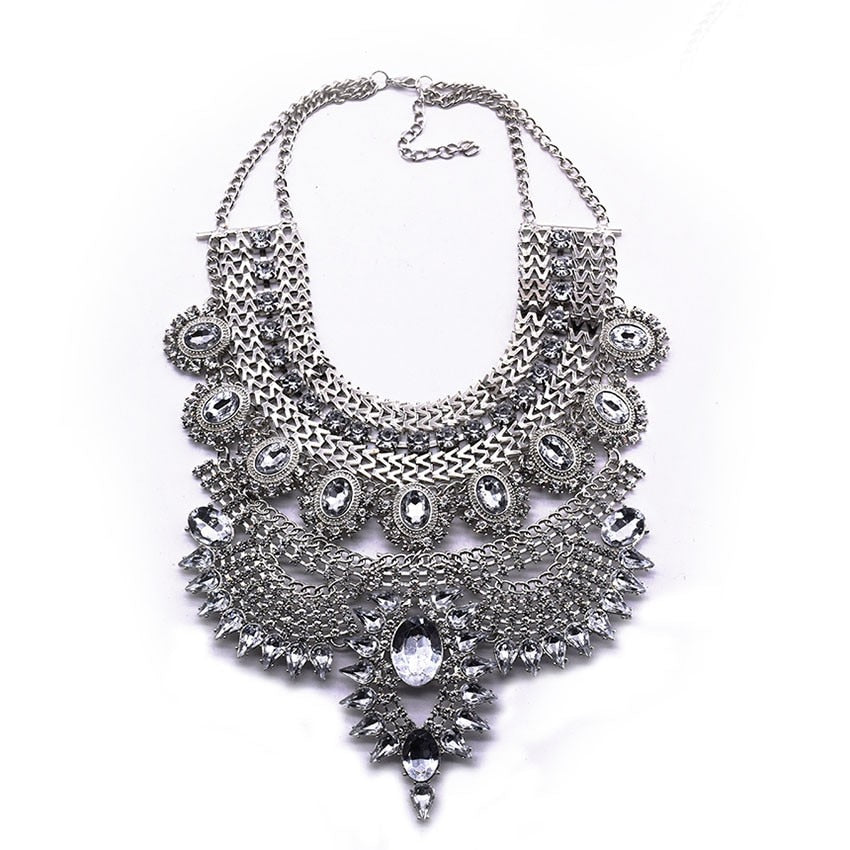 Boho Ethnic Big Bib Maxi Choker Necklaces Women Jewellery Indian Vintage Statement Crystal Rhinestone Large Collar Necklace Girl