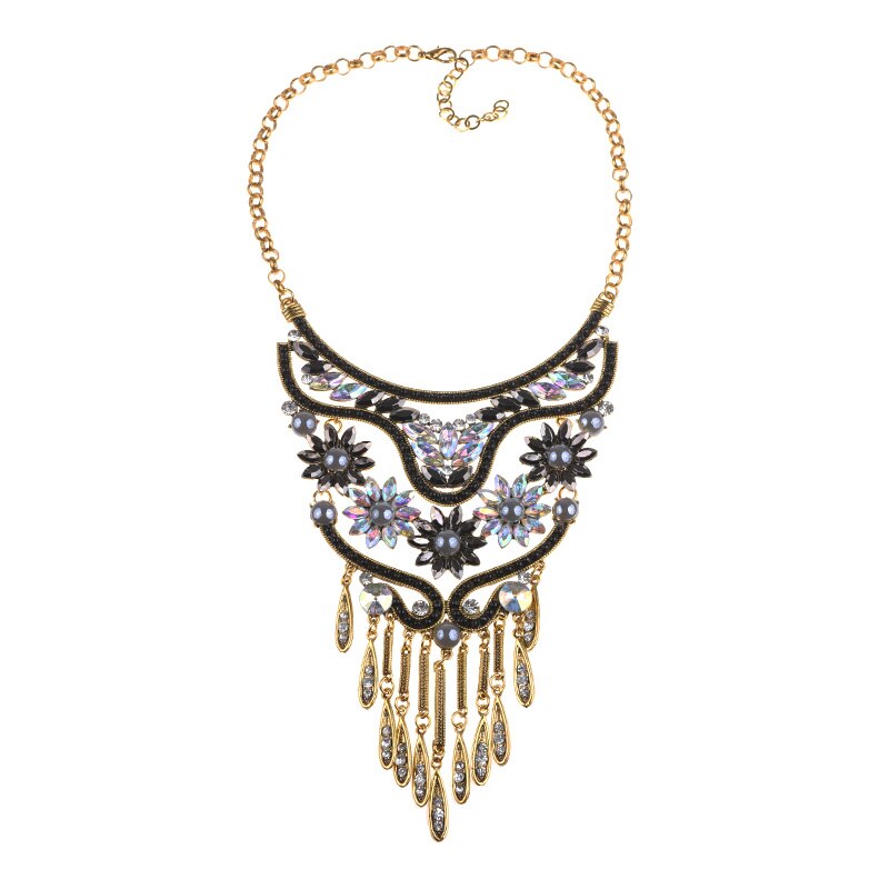 Boho Ethnic Maxi Choker Necklace Pendants Women Jewelry CZ Crystal Glass Flowers Necklace Femme Colorful Mask Necklace