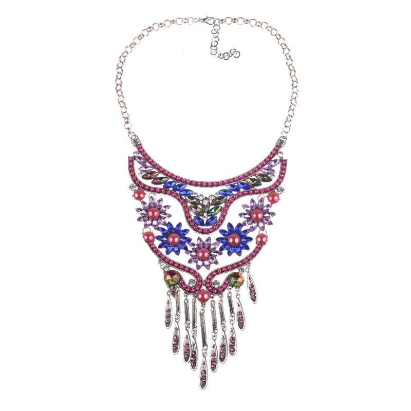 Boho Ethnic Maxi Choker Necklace Pendants Women Jewelry CZ Crystal Glass Flowers Necklace Femme Colorful Mask Necklace