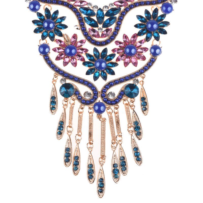 Boho Ethnic Maxi Choker Necklace Pendants Women Jewelry CZ Crystal Glass Flowers Necklace Femme Colorful Mask Necklace