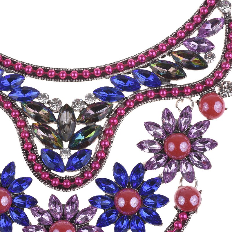 Boho Ethnic Maxi Choker Necklace Pendants Women Jewelry CZ Crystal Glass Flowers Necklace Femme Colorful Mask Necklace