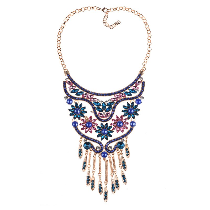 Boho Ethnic Maxi Choker Necklace Pendants Women Jewelry CZ Crystal Glass Flowers Necklace Femme Colorful Mask Necklace