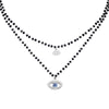 Boho Evil Bllue Eye Necklace for Women Black Crystal Beads Eye Collar Doubl Necklace Pendant Long Chain Couple Necklace Punk