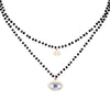 Boho Evil Bllue Eye Necklace for Women Black Crystal Beads Eye Collar Doubl Necklace Pendant Long Chain Couple Necklace Punk