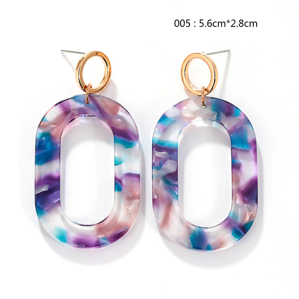 Boho Fashion Big Earings Large Color Block Leopard-print Tortoiseshell Earrings Geometric Oval New Women Stud Earrings Jewelry
