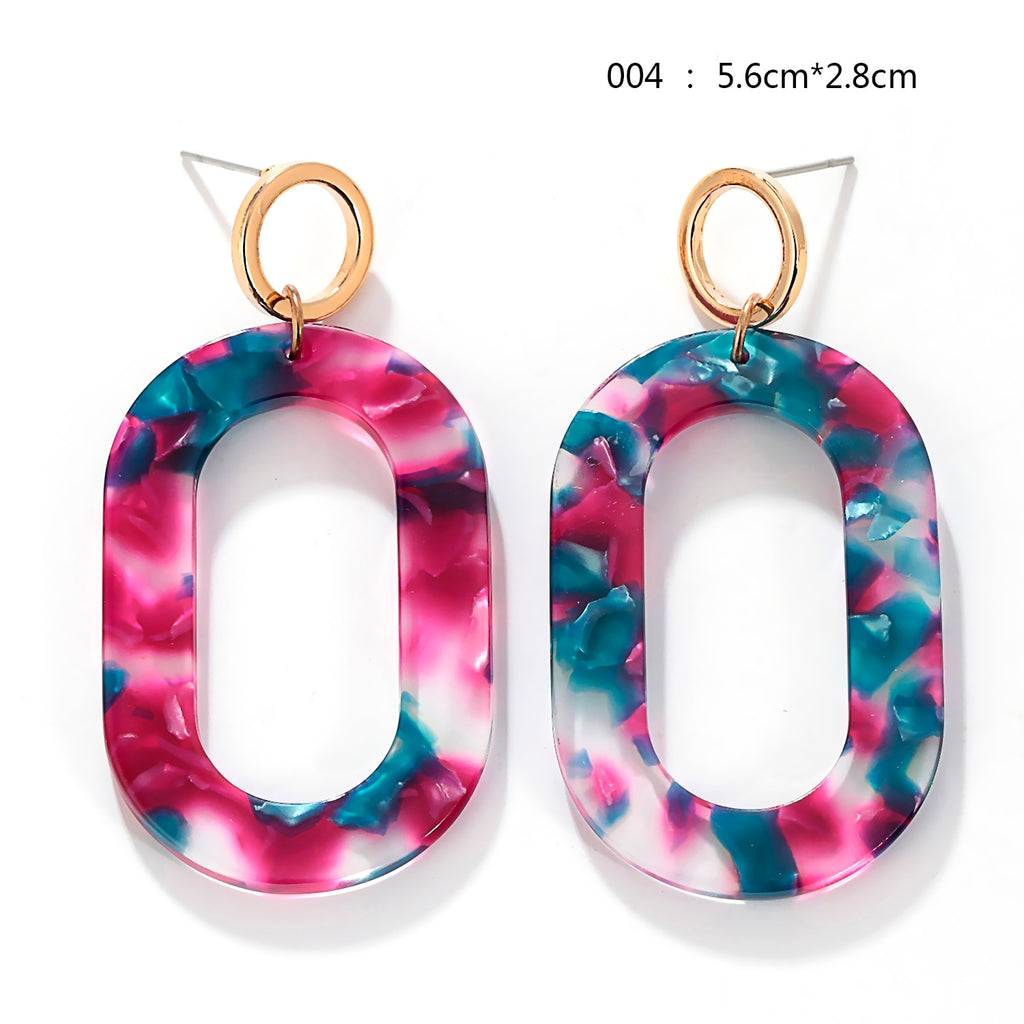 Boho Fashion Big Earings Large Color Block Leopard-print Tortoiseshell Earrings Geometric Oval New Women Stud Earrings Jewelry
