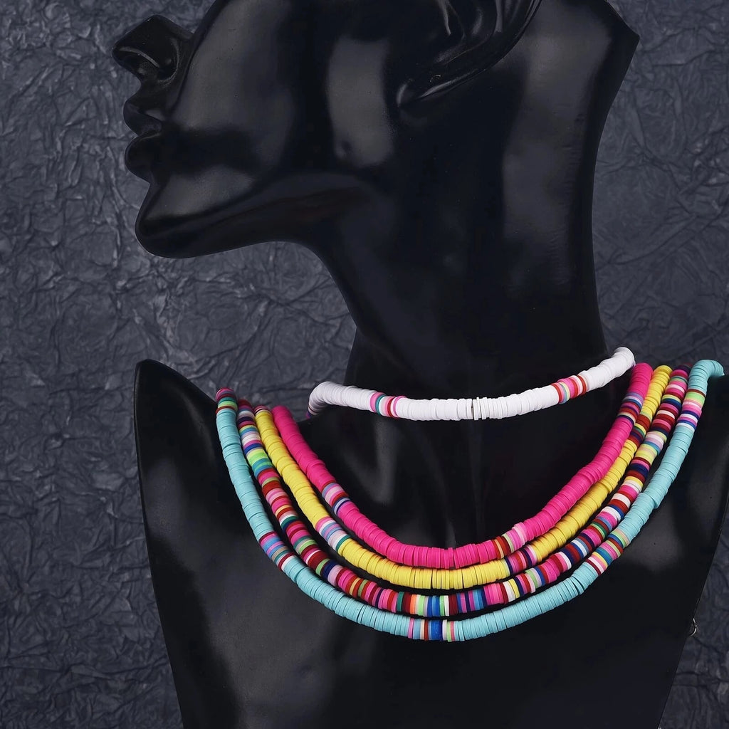 Boho Clavicle Chain Necklace Bohemian Colorful Soft Stacked Necklace For Women Beach Style All-Match Jewelry Sets Choker