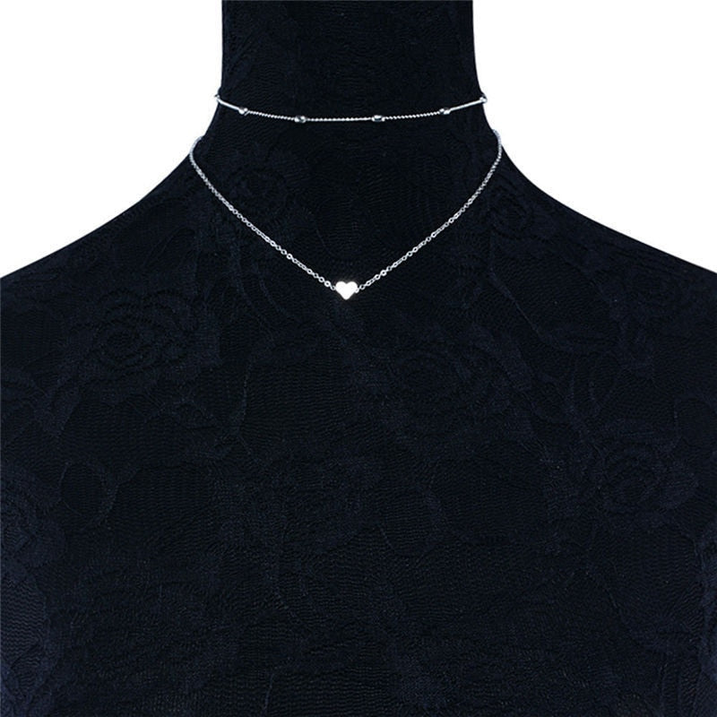 Boho Multilayer Heart Pendant Women Necklace Gold Color Chain Short Choker Female Party Statement Jewelry Dainty