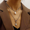 Boho Pearl Necklaces for Women Gothic Silver Color Charm Long Chain Lock Tassel Pendant Choker Necklace Jewlery Sets