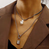 Boho Pearl Necklaces for Women Gothic Silver Color Charm Long Chain Lock Tassel Pendant Choker Necklace Jewlery Sets