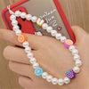 Boho Flower Smile Cell Phone Accessory Straps Bracelet Mobile Phone Soft Clay Hanging Chain for Woman Ornament Random Color