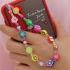 Boho Flower Smile Cell Phone Accessory Straps Bracelet Mobile Phone Soft Clay Hanging Chain for Woman Ornament Random Color