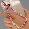 Boho Flower Smile Cell Phone Accessory Straps Bracelet Mobile Phone Soft Clay Hanging Chain for Woman Ornament Random Color