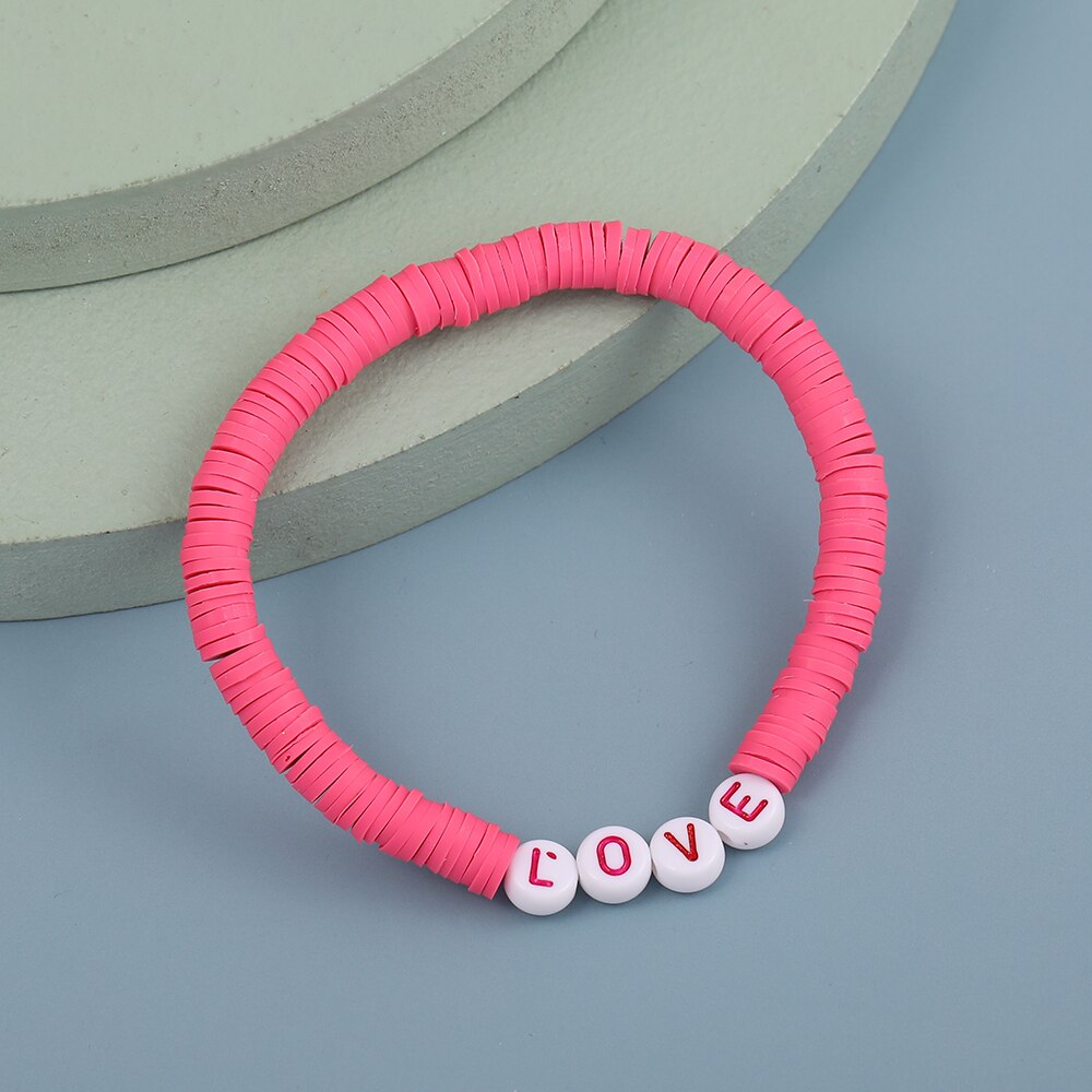 Boho Handmade Polymer Clay Bracelet for Women Men Colorful Letters Beads Love Heart Bracelet Bangles 2021 Summer Jewelry