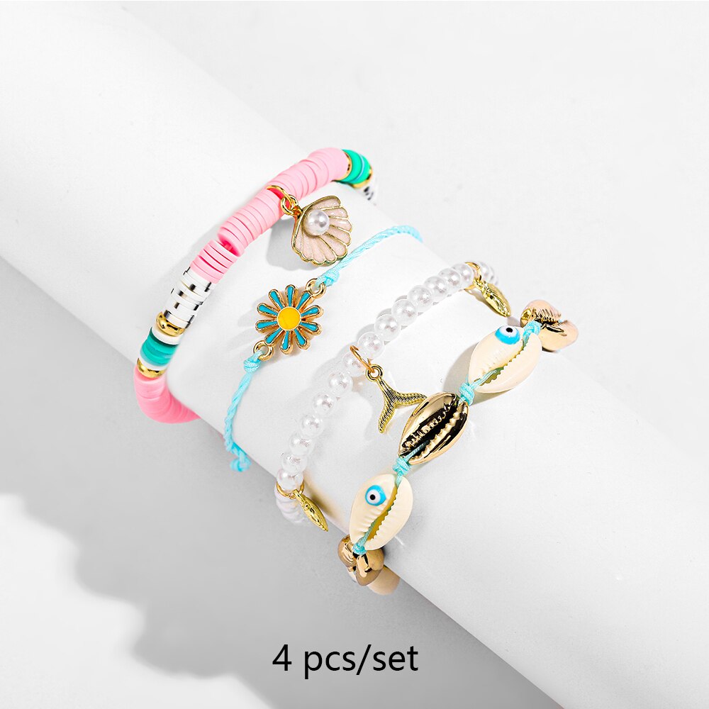 Boho Handmade Polymer Clay Bracelet for Women Men Colorful Letters Beads Love Heart Bracelet Bangles 2021 Summer Jewelry