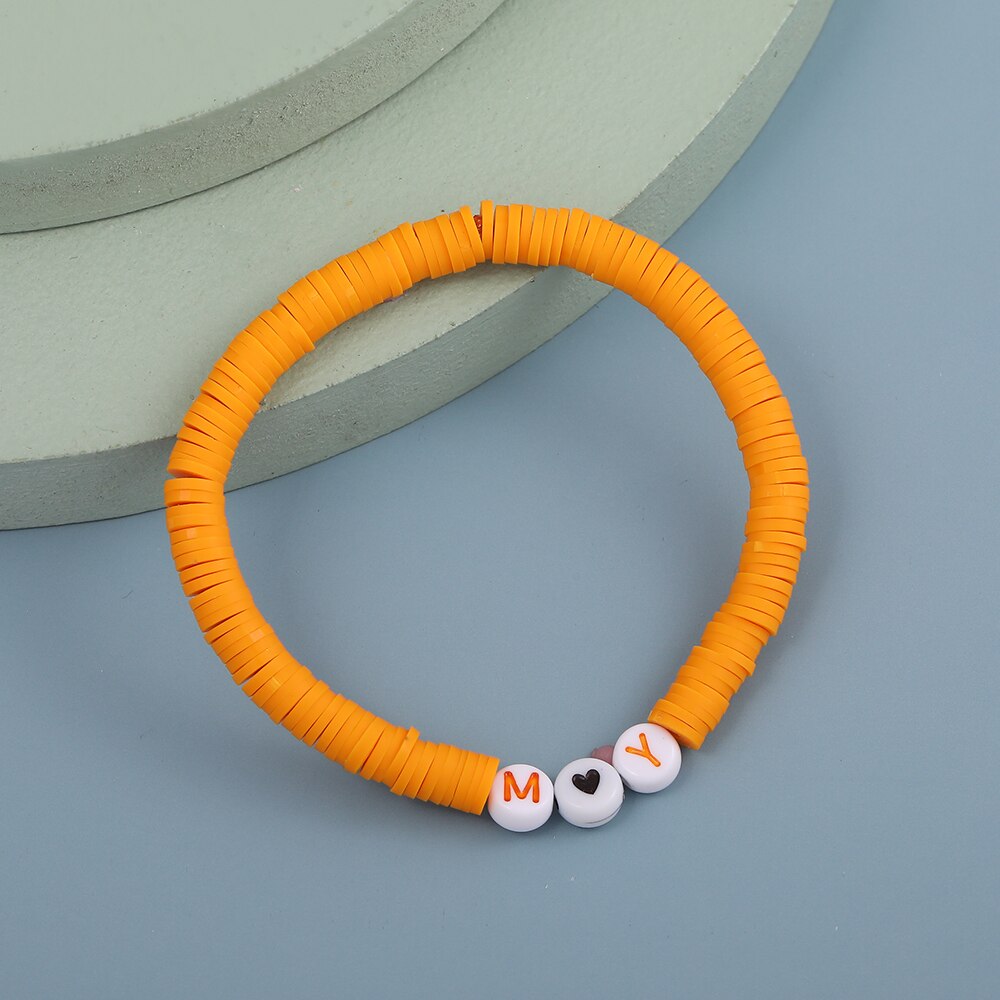 Boho Handmade Polymer Clay Bracelet for Women Men Colorful Letters Beads Love Heart Bracelet Bangles 2021 Summer Jewelry