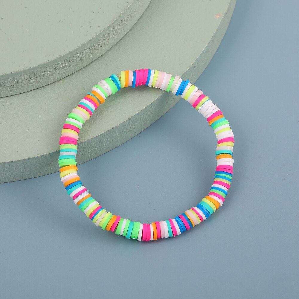 Boho Handmade Polymer Clay Bracelet for Women Men Colorful Letters Beads Love Heart Bracelet Bangles 2021 Summer Jewelry